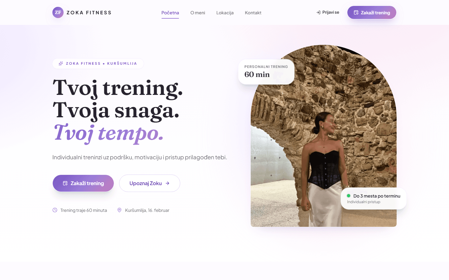 Zoka Fitness live website on a desktop screen